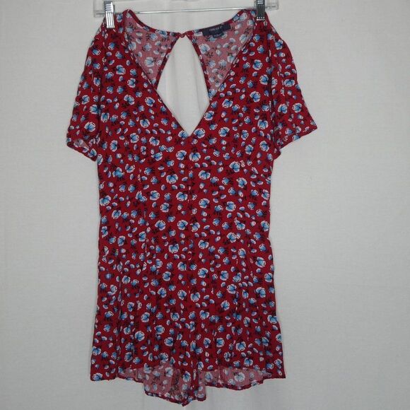 Forever 21 Floral Romper V Neck Keyhole Cap Sleeve - Picture 2 of 12